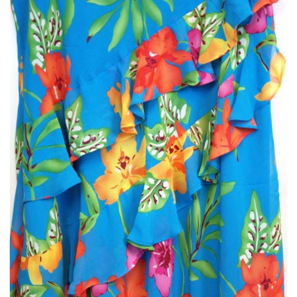 NWT CHAPS Woman Tropical Floral Ruffles Long Flowy Skirt Size XL Elastic Waist - Picture 5 of 9